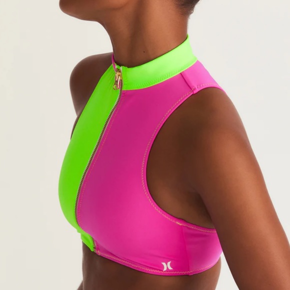 {Hurley x LoveShackFancy} Brand New Max Solid Blocked High Neck Bikini Top - Picture 7 of 15